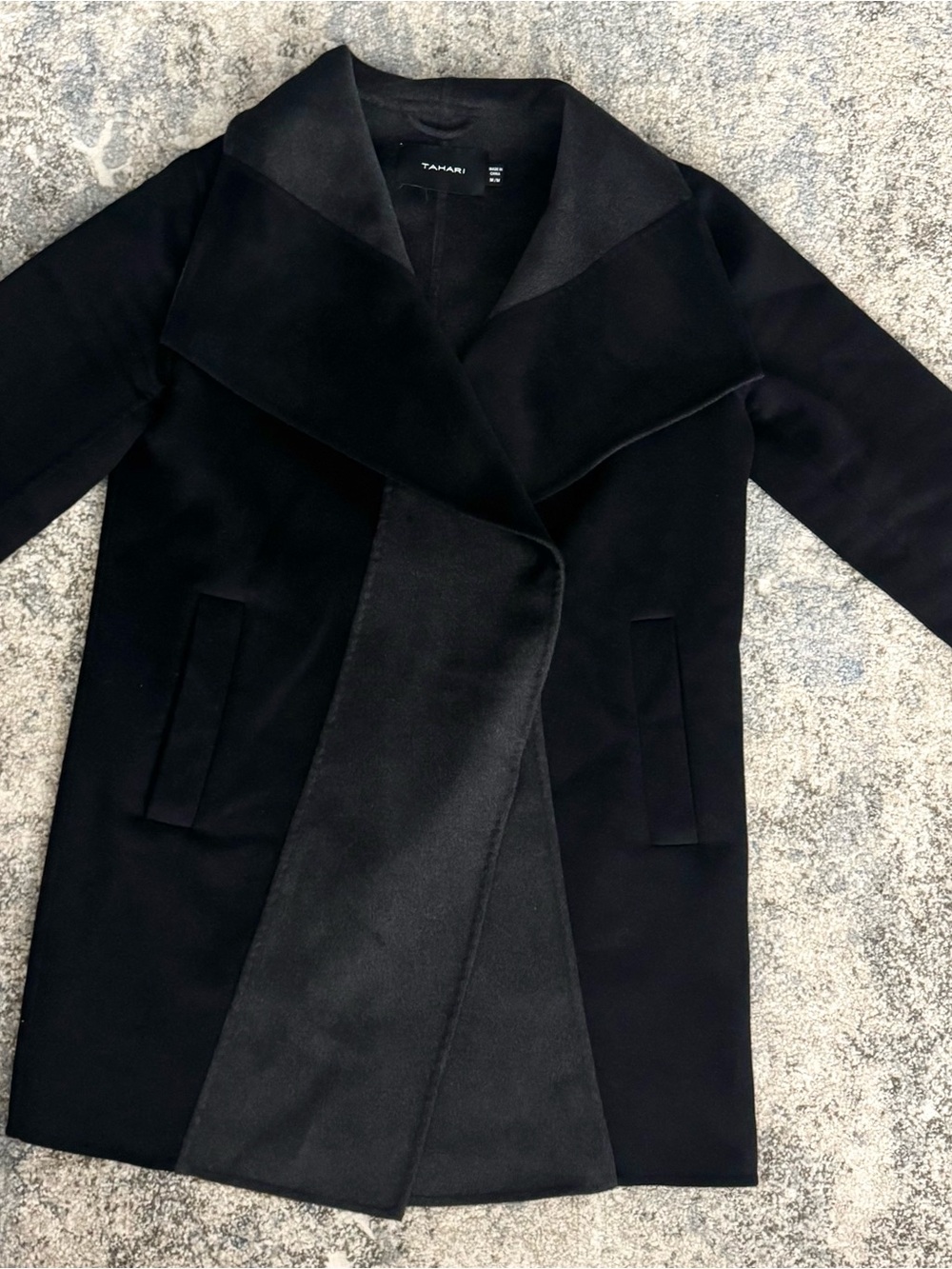 Tahari Black Wrap-Front Trench with Wide Shawl Collar